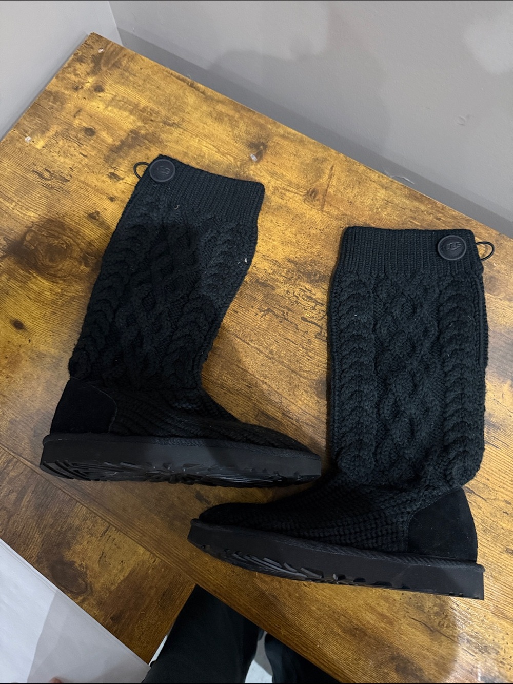 UGG Black Cable-Knit Tall Winter Boots